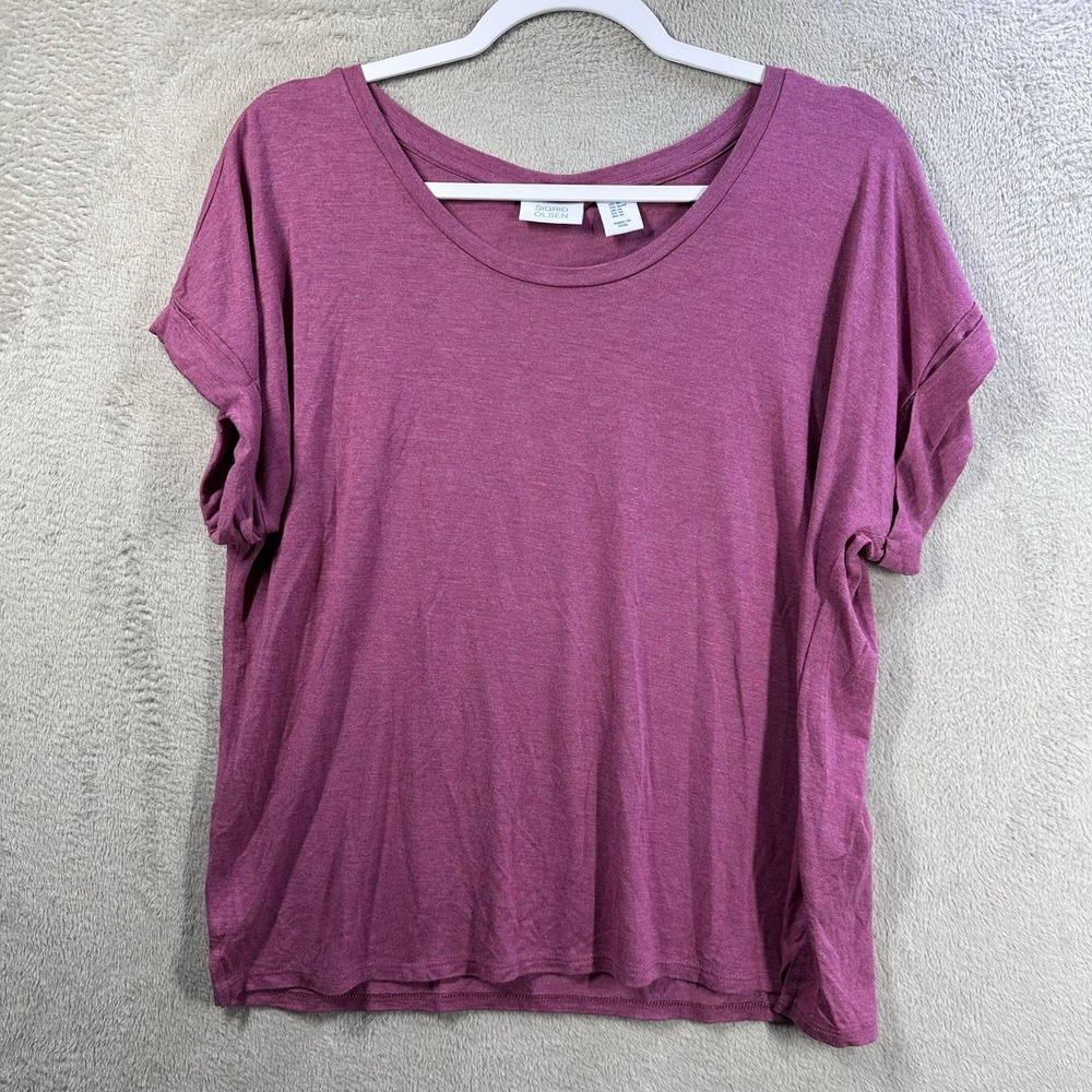 Sigrid Olsen Pink Modal Blend Cuffed Short Sleeve Casual Tee Sz M‎ Relaxed